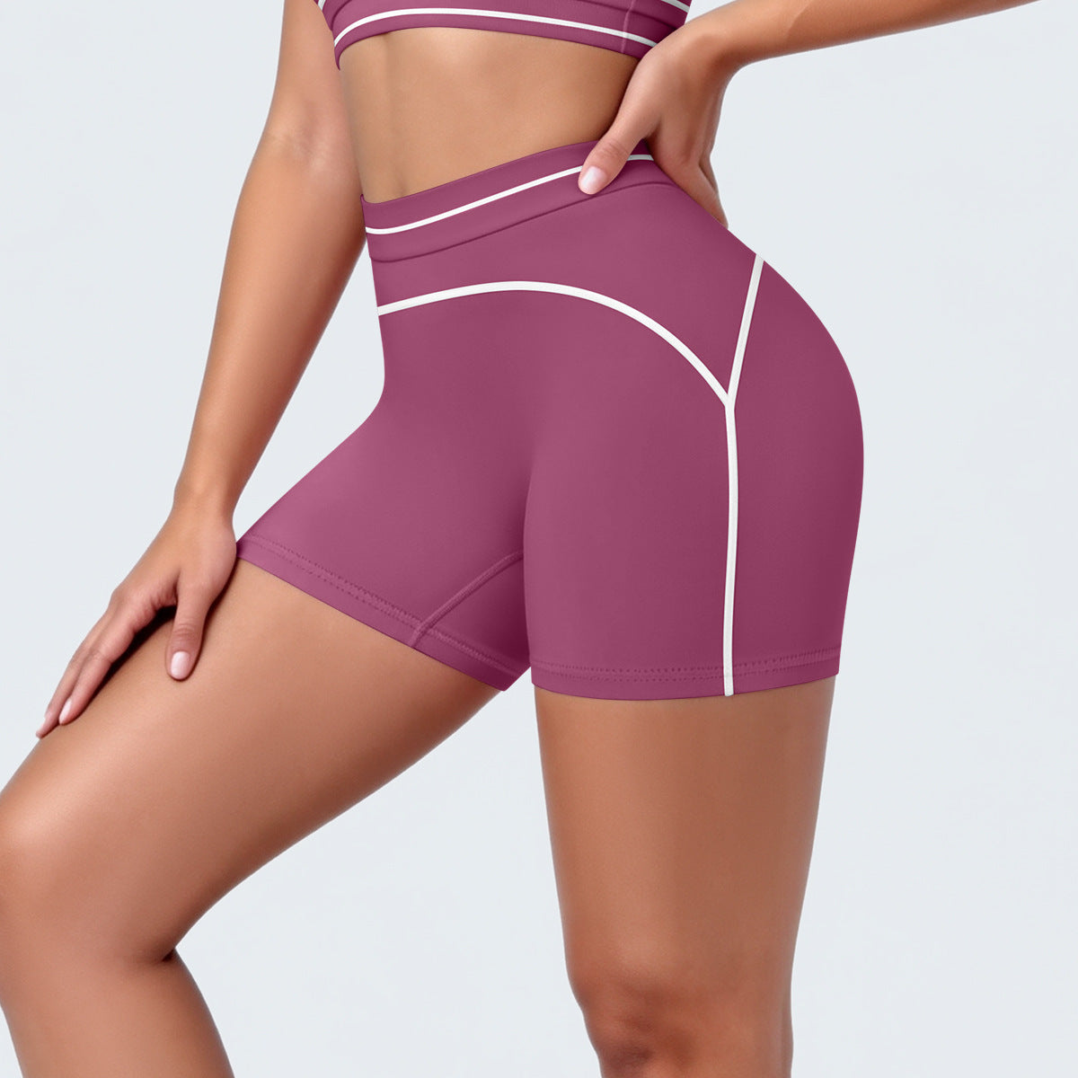 Women's High-Waist Contrast Seam Workout Shorts
