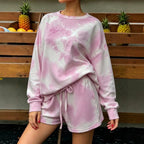 Women's Tie-Dye Long-Sleeve Top & Shorts Lounge Set
