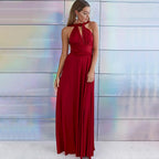 Women's Red Halter Tie Maxi Dress
