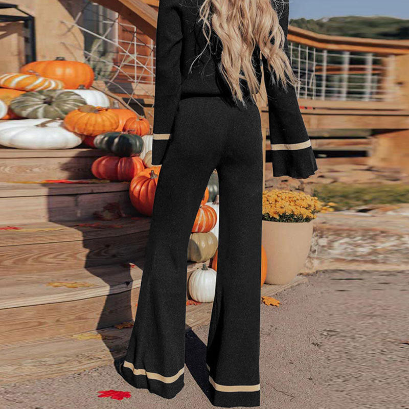 Autumn Winter Trim Contrast Color Suit Two-Piece Set