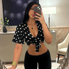 Women Clothing Summer Sexy Polka Dot Printed Short Sleeve