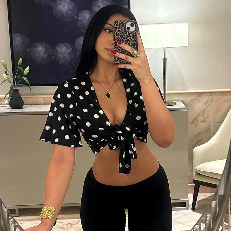 Women Clothing Summer Sexy Polka Dot Printed Short Sleeve