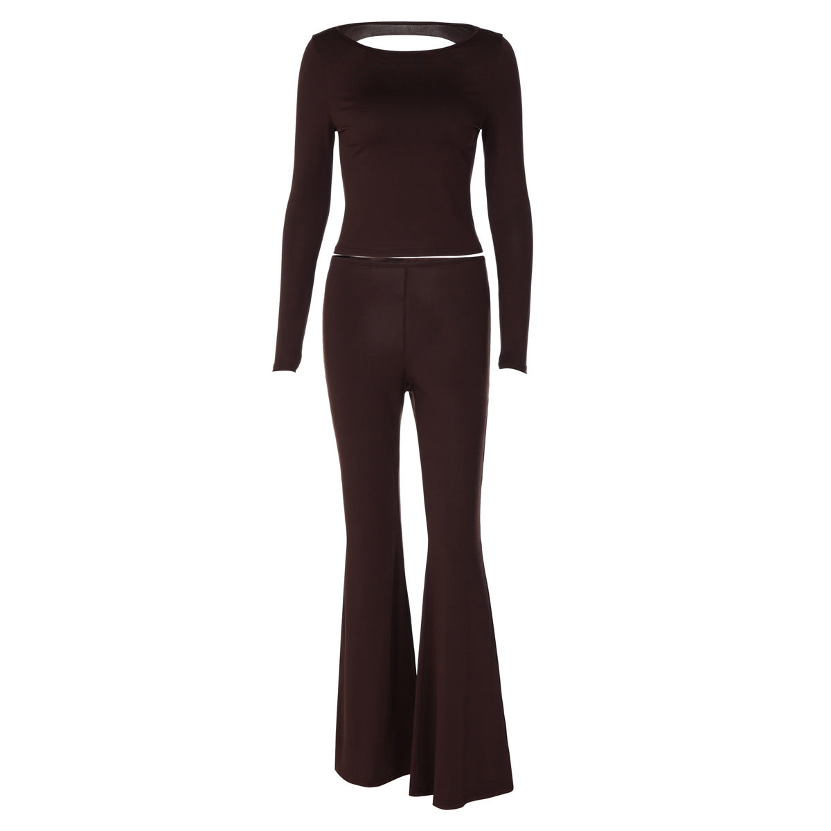 Back-Cutout Long-Sleeve Top and Pants Two-Piece Set