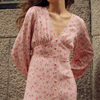Floral V-Neck High-Waist Slit Maxi Dress