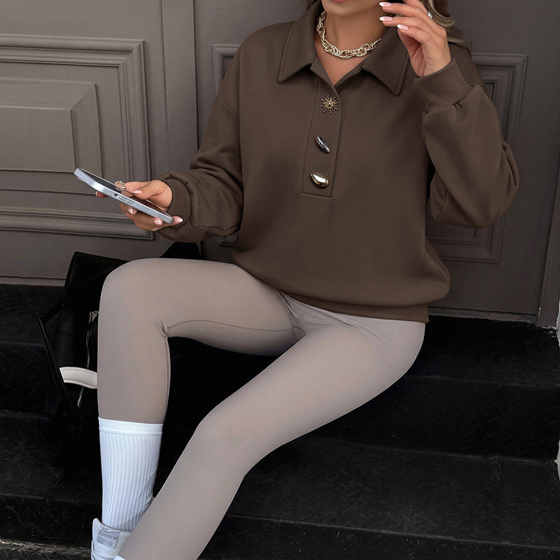 Women's Polo-Collar Button Knit Sweater