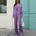 Solid-Color Trousers Two-Piece Set