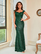 Summer Sequined Elegant Suspenders Mid Waist Party Evening Dress Long Mop Dress