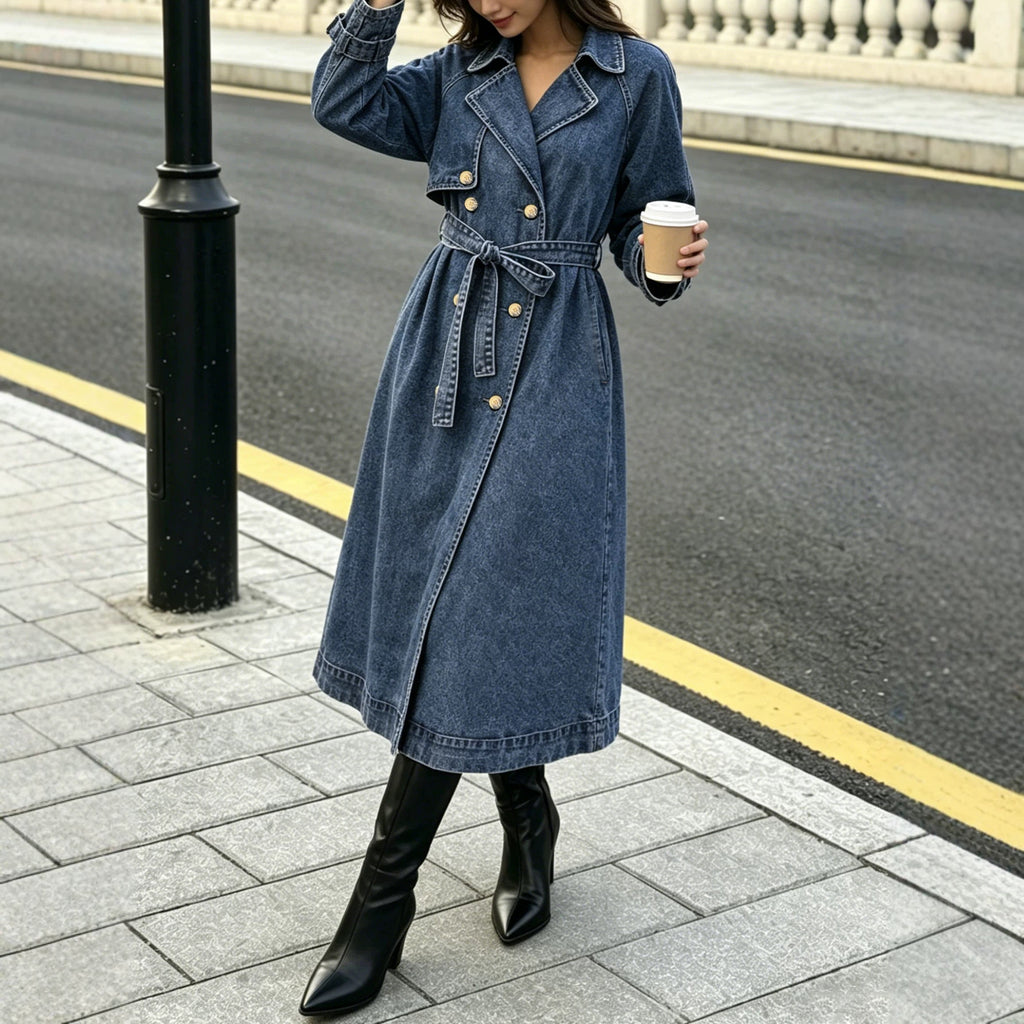 Women's Long Denim Trench Coat