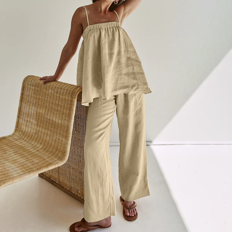 Puffy Camisole Wide Leg Pants Suit Two