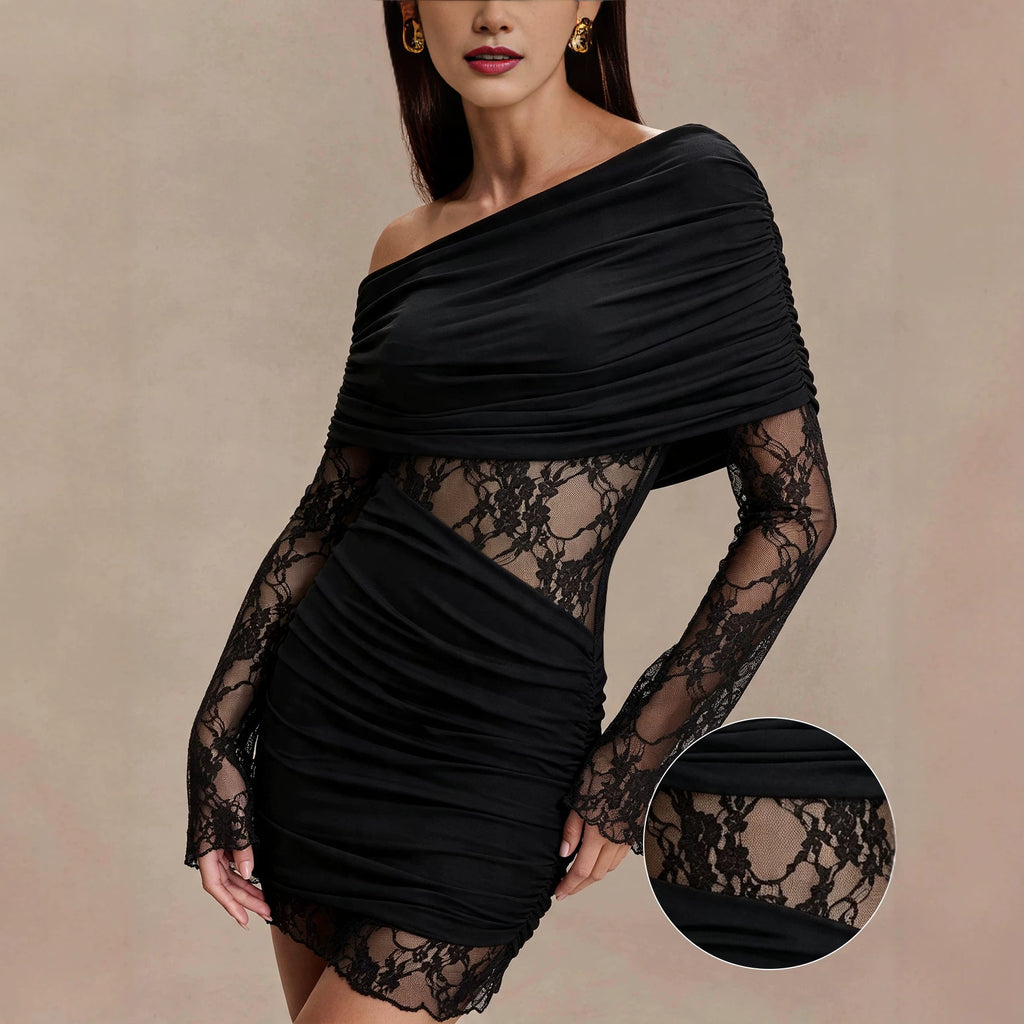 Women's Lace Patchwork One-Shoulder Mini Dress