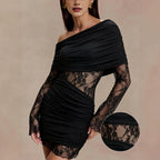 Women's Lace Patchwork One-Shoulder Mini Dress