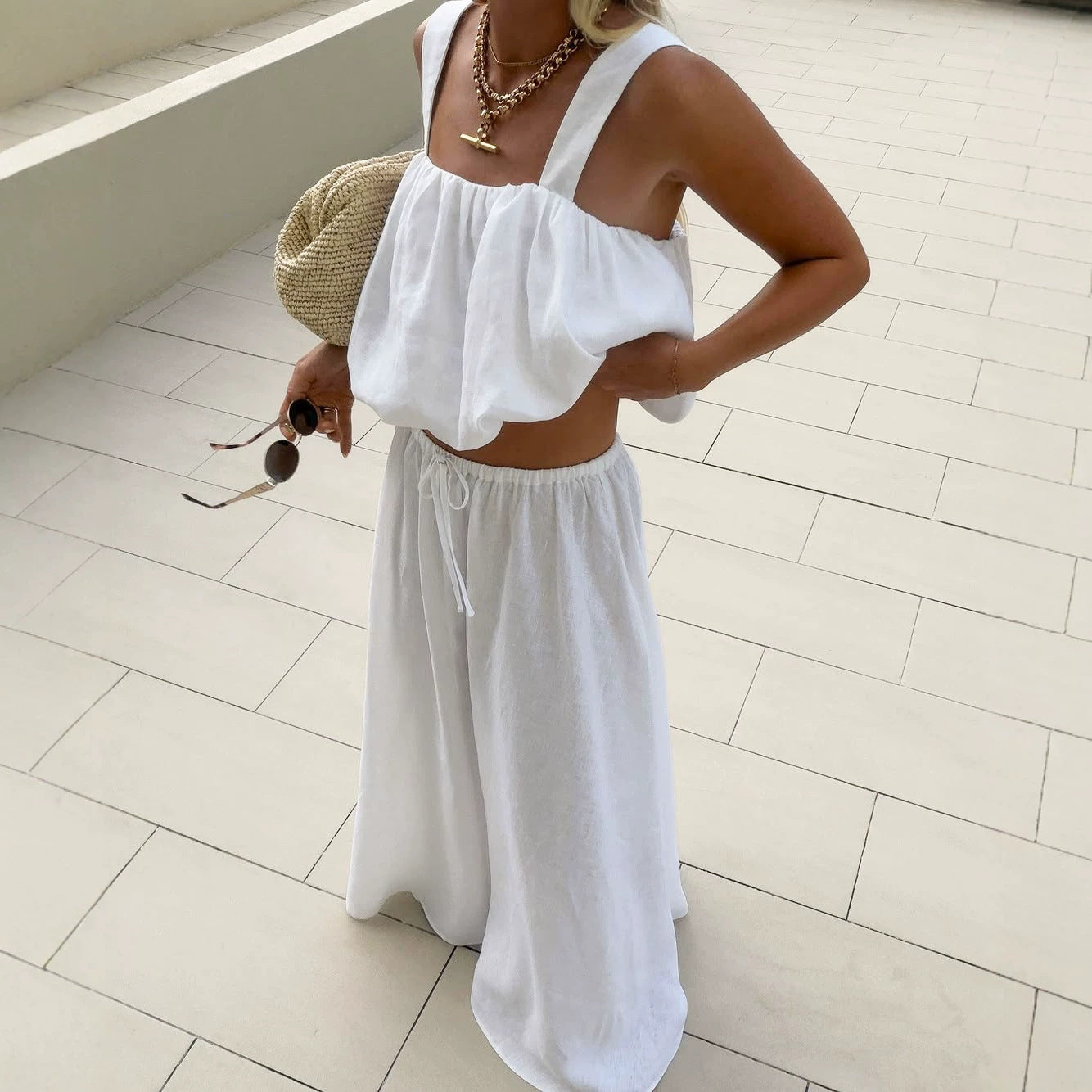 Pure Cotton White Women Summer Design Short Cropped Vest