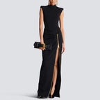 Sleeveless Zipper Split Stretch Maxi Dress Maxi Gown