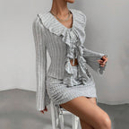Women Elegant Suit Wooden Ear Slim Fit Two Piece Suit