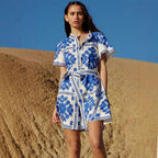 Women's Summer Trade Casual Women Clothing Printed Lace Up Dress