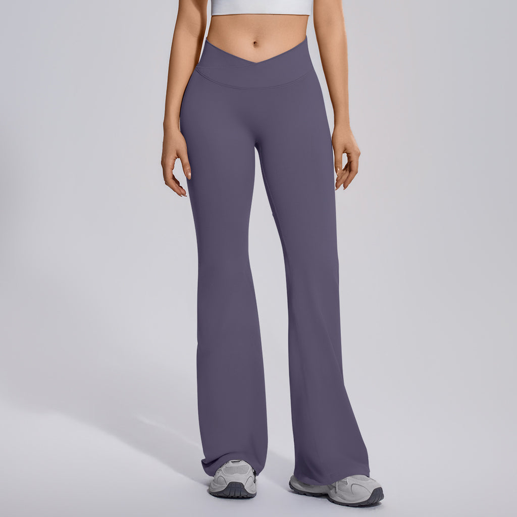 Seamless Skinny Yoga Pants Cross V Waist Wide Leg Bell Bottoms Running Sports Straight Pants Workout Clothes