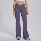 Seamless Skinny Yoga Pants Cross V Waist Wide Leg Bell Bottoms Running Sports Straight Pants Workout Clothes