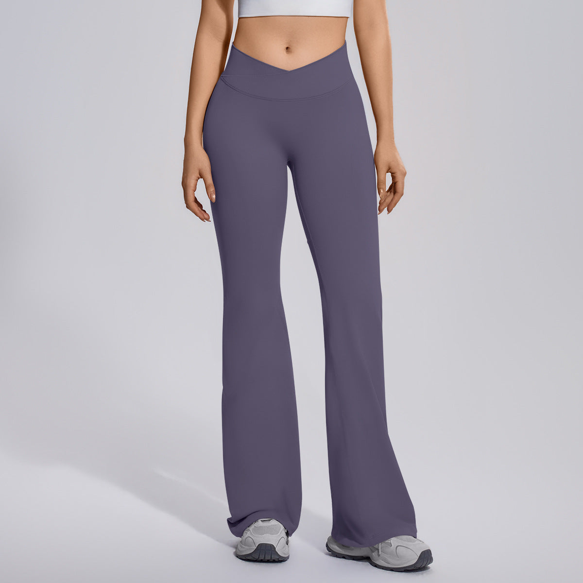 Seamless Skinny Yoga Pants Cross V Waist Wide Leg Bell Bottoms Running Sports Straight Pants Workout Clothes