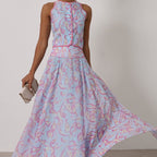 Summer Printed Skirt Set Women Arrival round Neck SL