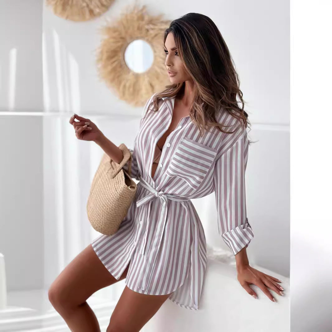 Women's Autumn Casual Printed Single Breasted Long Sleeve Mid Length Shirt