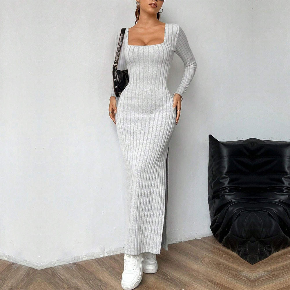 Women's Square-Neck Backless Long-Sleeve Maxi Dress