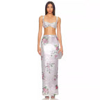 Women's Romantic Vacation Fresh Retro Printed Thin Mesh Skirt Summer Elegant Casual Skirt Sequins