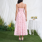 Women's Printed Pleated Backless Midi Dress
