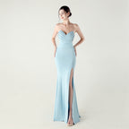 Women's Wrapped Chest Folding Heart Shaped Collar Evening Dress Back Cross