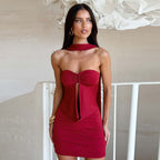 Halter Scarf-Detail Ruched Bodycon Mini Dress