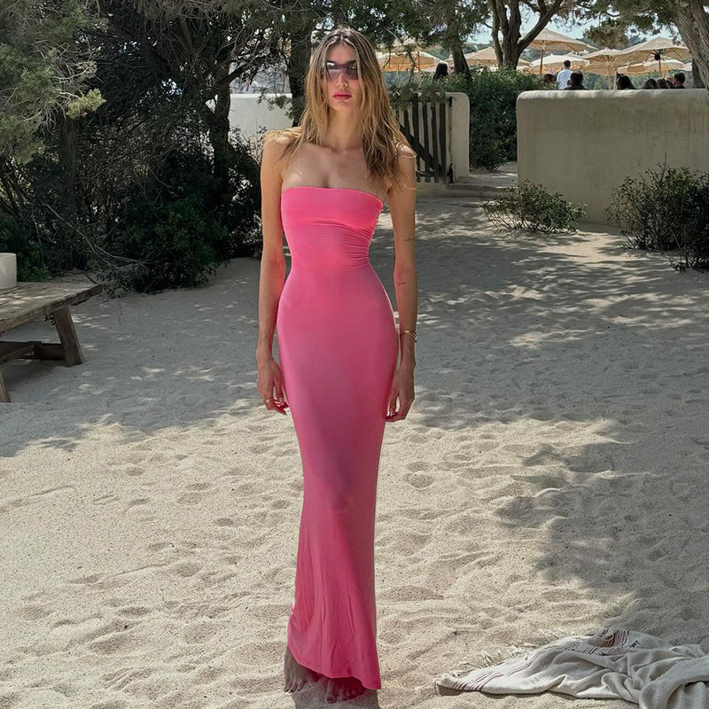 Summer Off-Neck Strapless Backless Lace-Up Tight Waist Slim Fit Dress