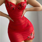 Spring Sexy Transparent Lingerie Suspender off Shoulder Slim Hip Embossed Dress