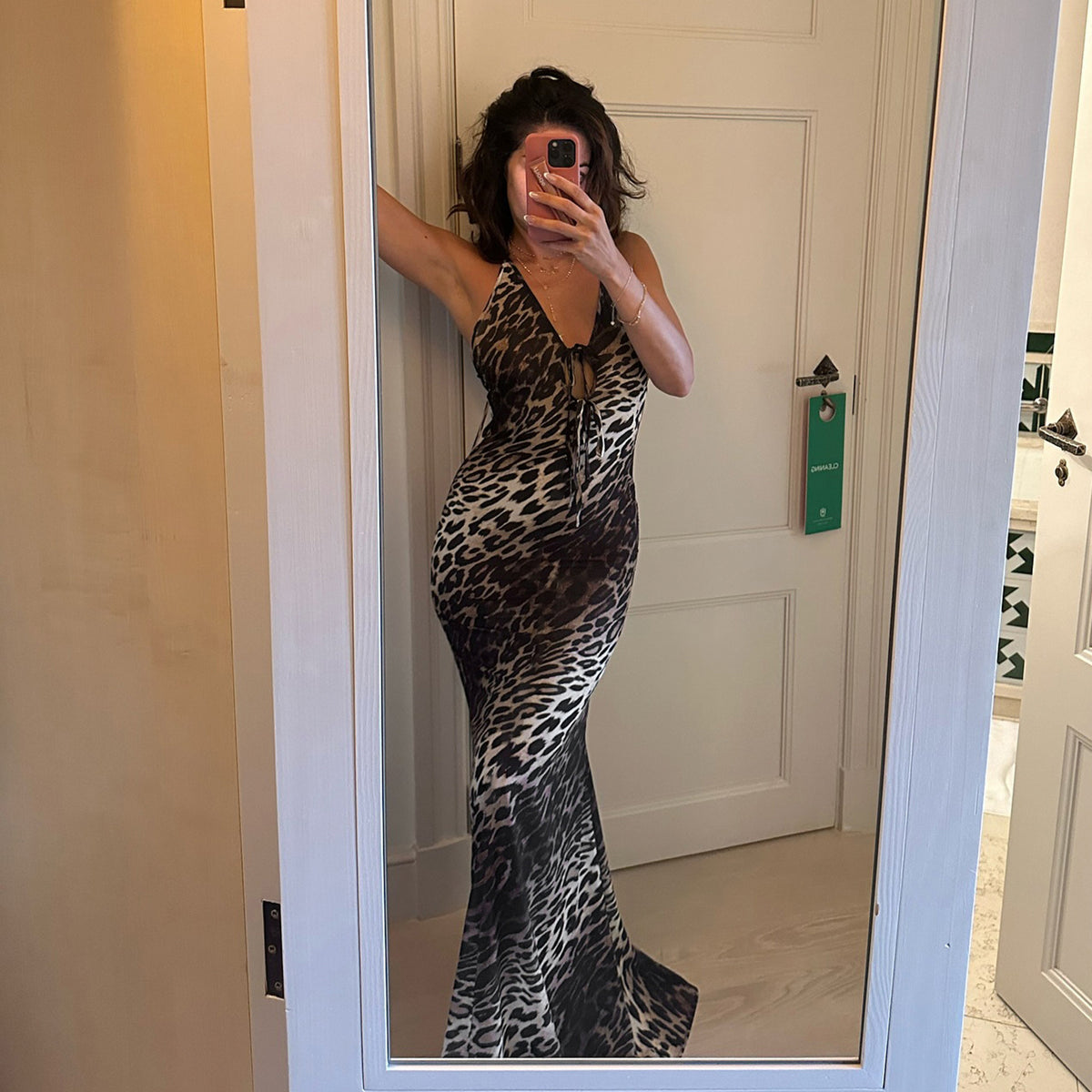 Women's Leopard-Print Halter Backless Maxi Dress