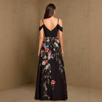 Women's Black Floral V-Neck Maxi Dress
