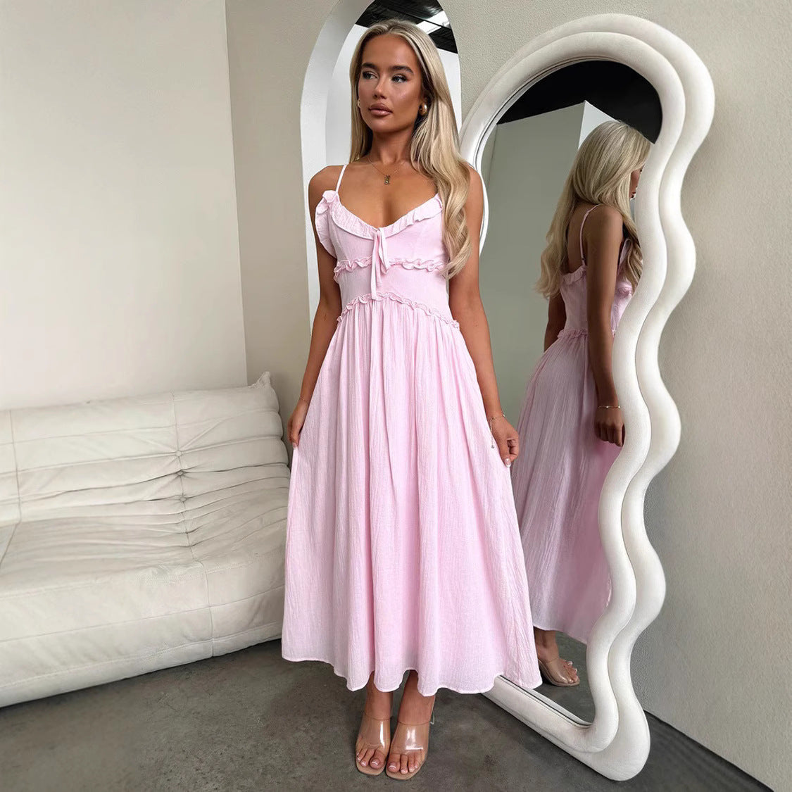 Women's Ruffled Spaghetti Strap Vacation Dress