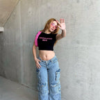 Women's Street Hipster Letters Sexy Sexy Cropped Short Short Sleeve T Shirt Top Women Clothes