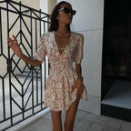 Floral Lace-Up Ruffle Dress