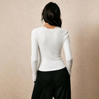 French V neck Long-Sleeved T shirt Women Lace Stitching Bow