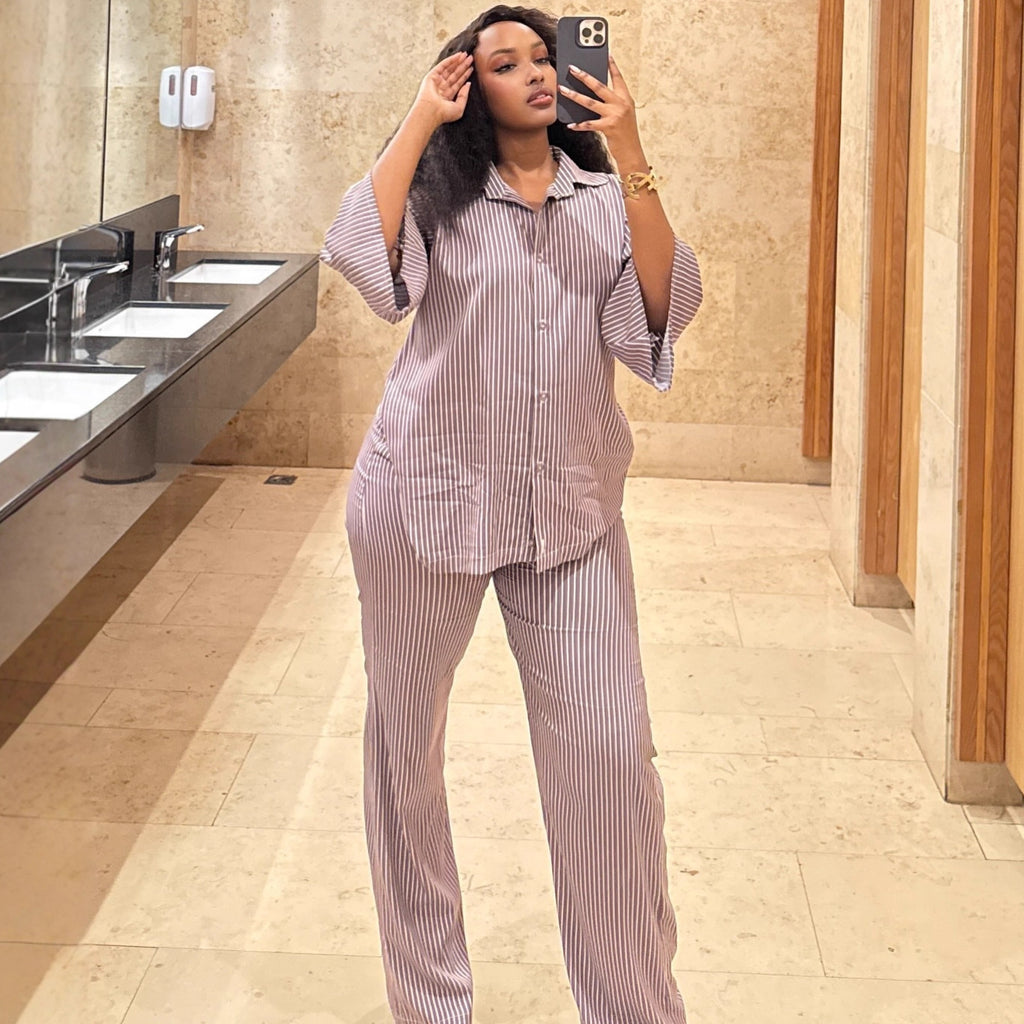 Women's Striped Shirt & Trousers Set