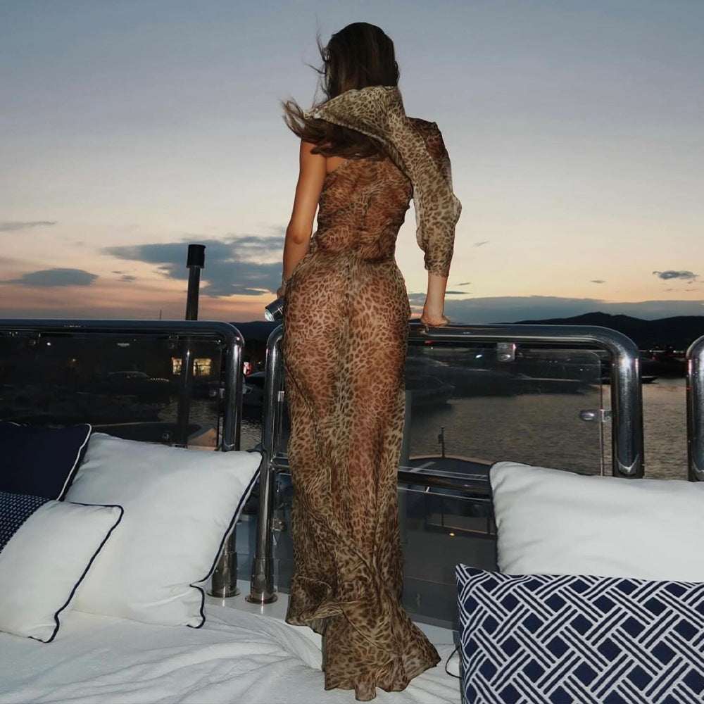 Women's Lace-Trim Animal-Print Maxi Dress