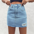 Ripped Stretch Women Sheath Denim Skirt