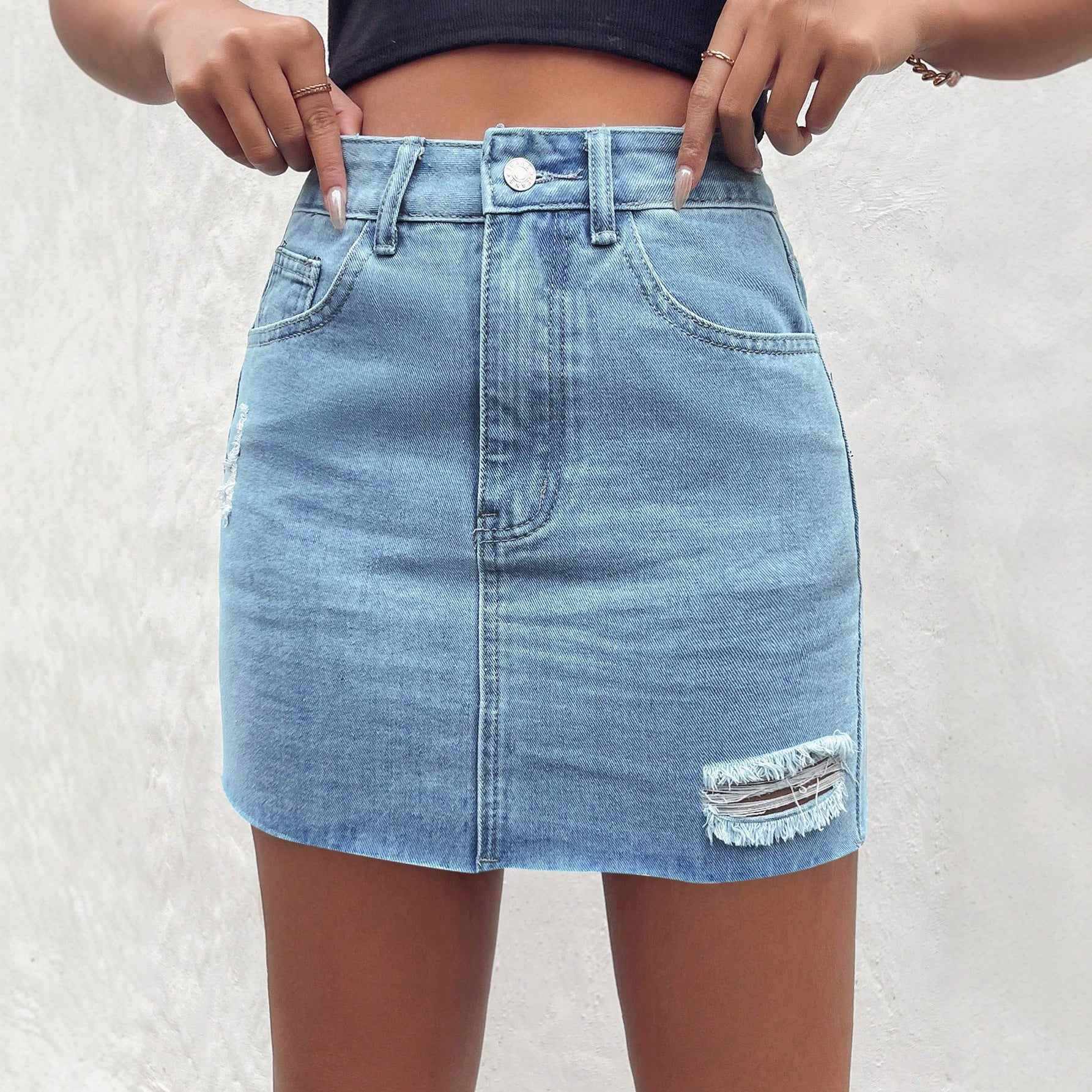 Ripped Stretch Women Sheath Denim Skirt