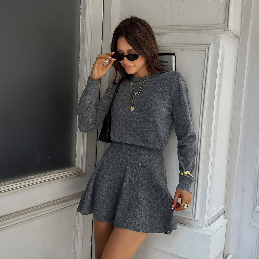 Women's Clothing Autumn Winter College Round Neck Loose Top High Dress