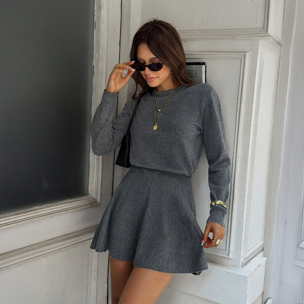 Women's Clothing Autumn Winter College Round Neck Loose Top High Dress