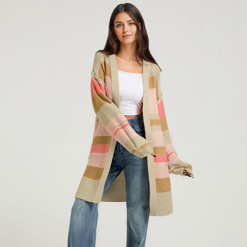 Women's Long Color-Block Cardigan Sweater