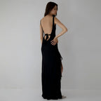 Women's Backless Ruffled High Slit Bodycon Maxi Dress