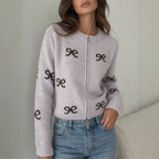 Women's Bow Jacquard Knit Cardigan