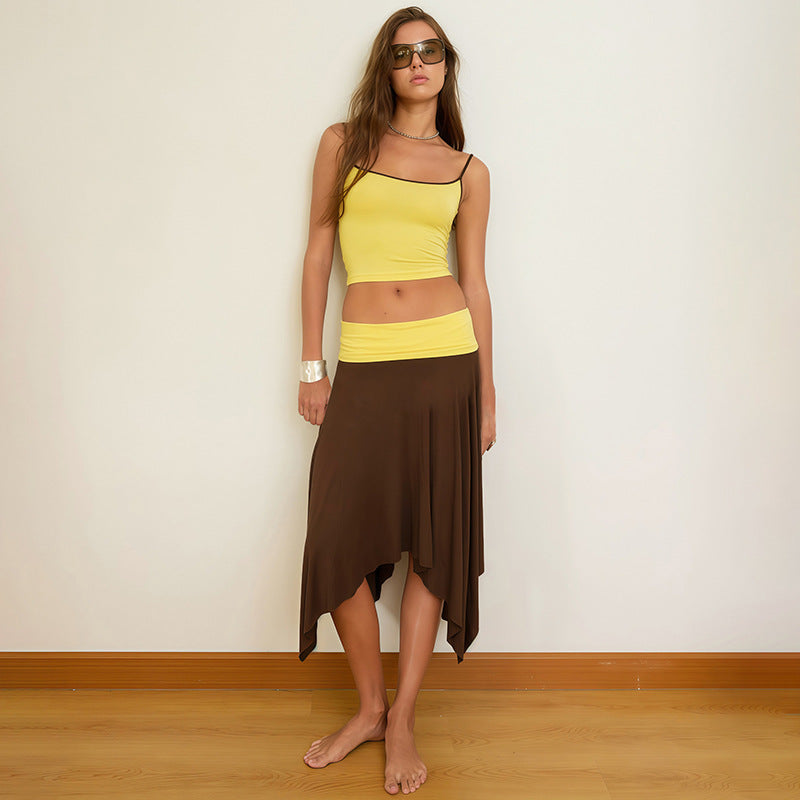 Summer Women Sexy Camisole Irregular Asym Maxi Skirt Set