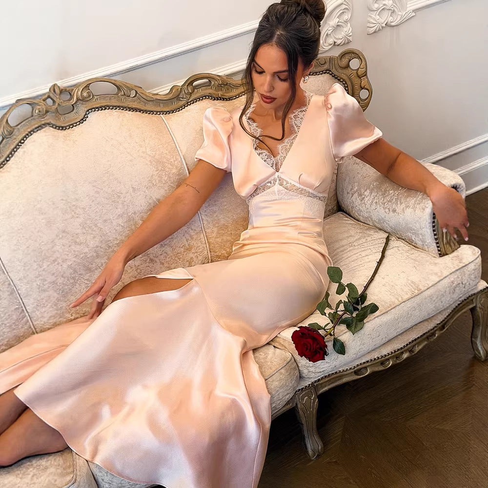 Women's Lace Satin Dress