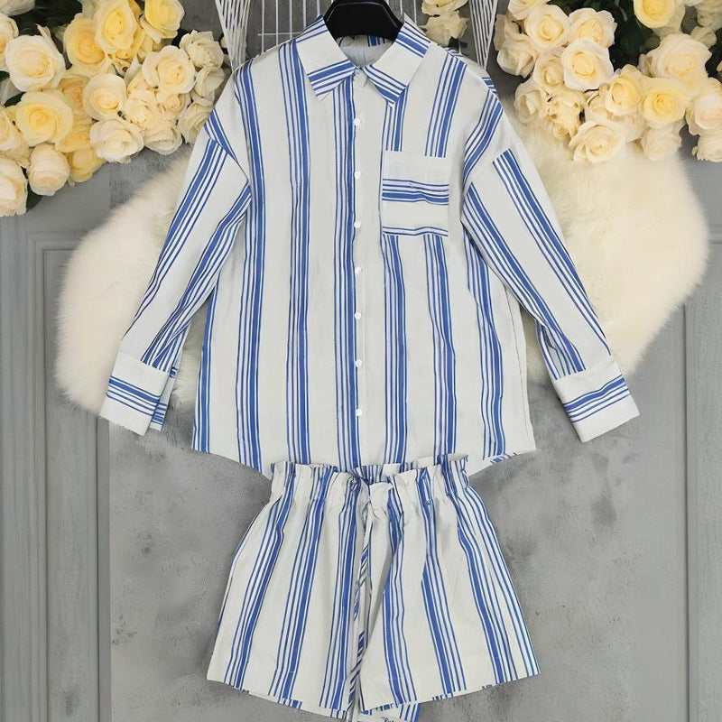 Women's Striped Shirt & Shorts Casual Set