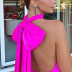 French Satin Lace-Up Backless Dress